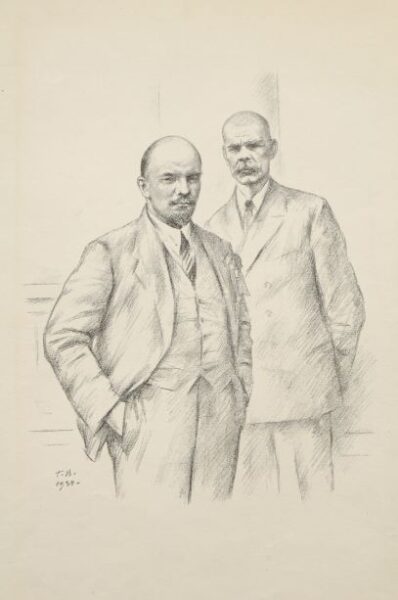 Vladimir Ulyanov-Lenin and A. Gorky at the Second Congress of the Comintern in 1920