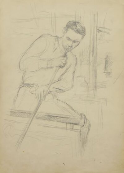 Sketch of a portrait of glassblower B. Yeriomin